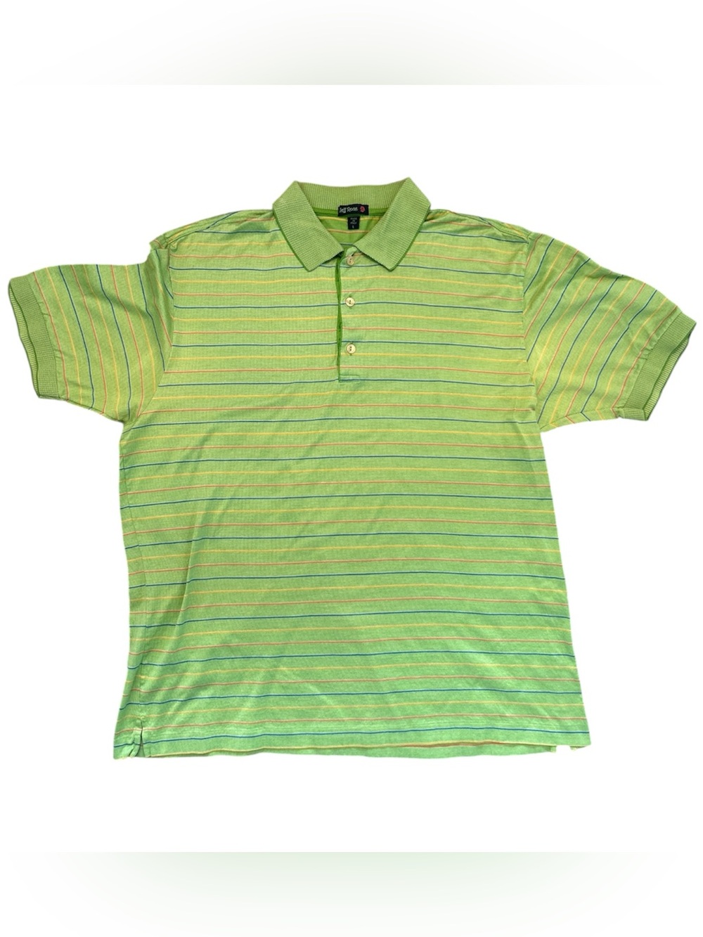 Jeff Rose Italy Polo Shirt Men’s Large Green Striped Short Sleeve Golf Casual